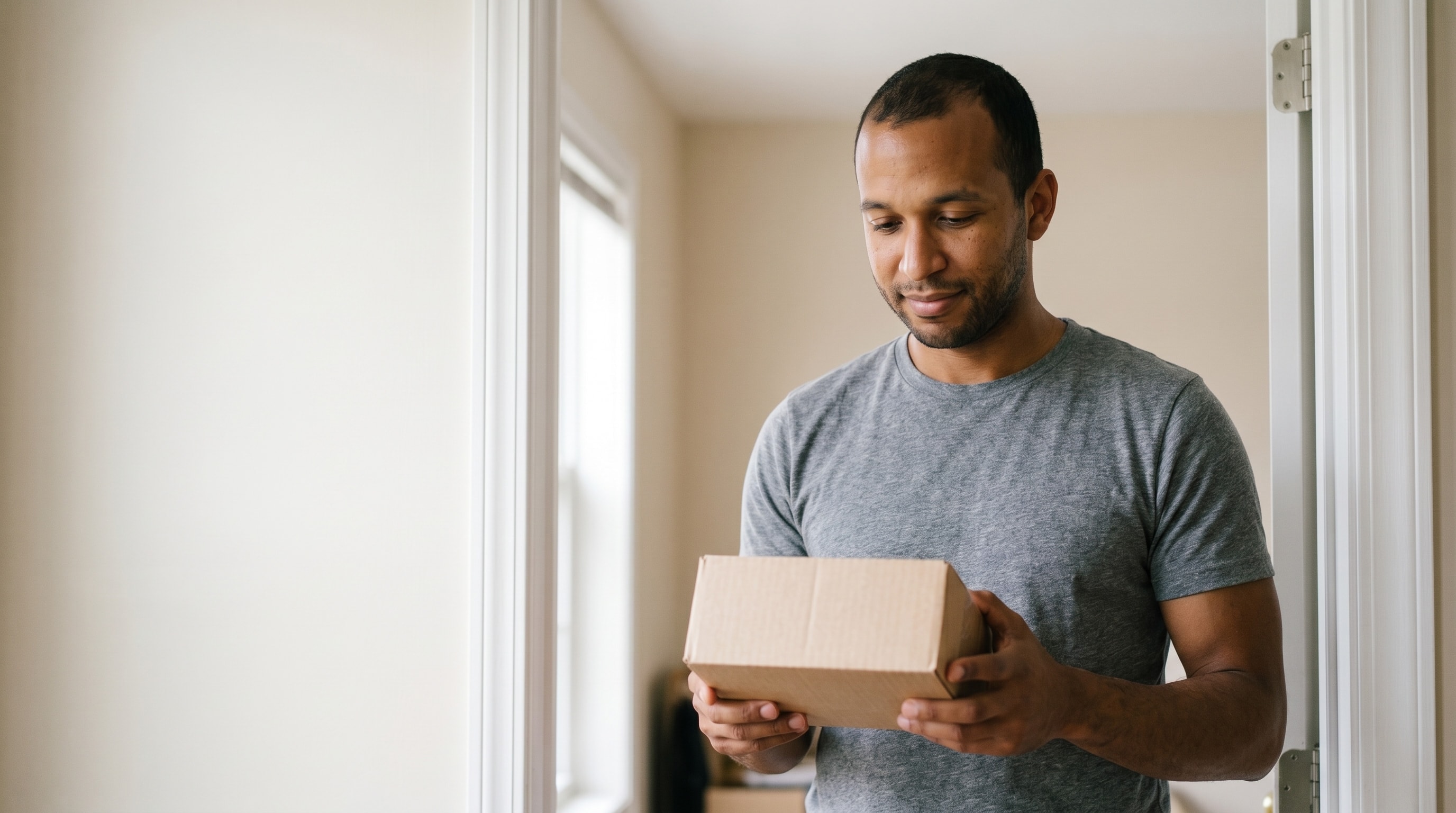 He receives a discreet parcel at his door